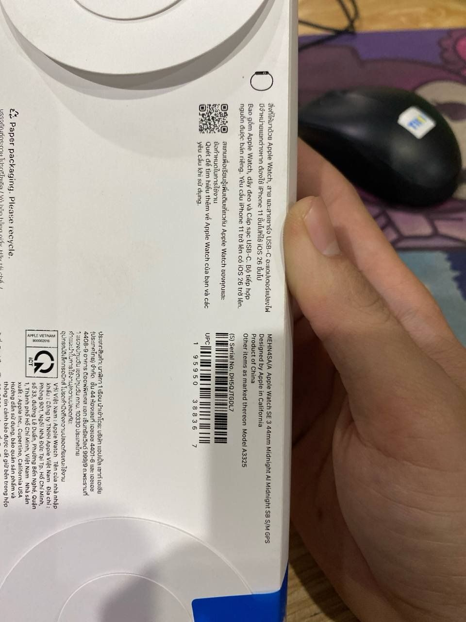 Apple Watch SE 3 2025 GPS (Viền nhôm, dây cao su) - Đêm xanh thẳm - Dây đen - Size S/M - 44mm