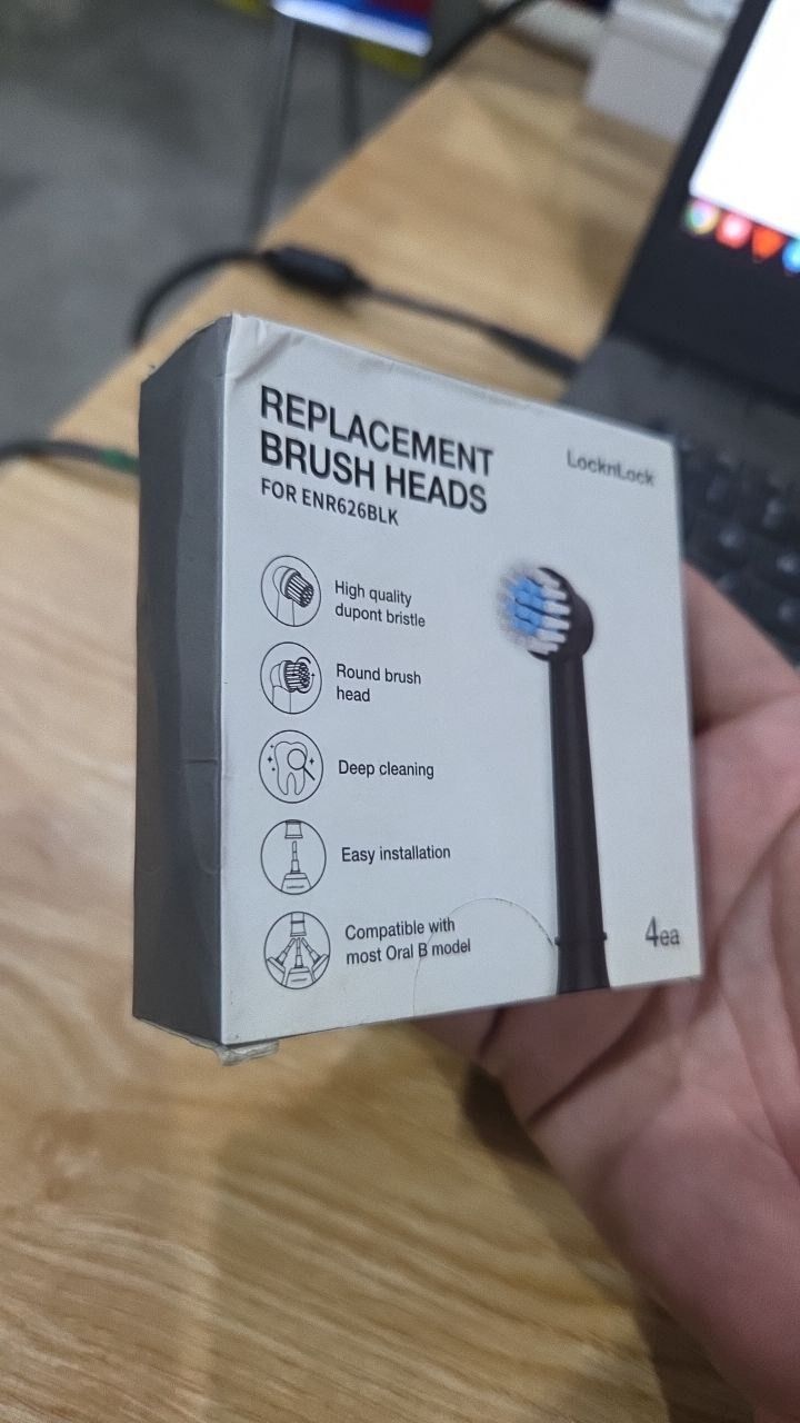 Đầu bàn chải điện Locknlock Replacement heads - ENR626BLK_RB - 4 cái - đầu bàn chải xoay 360 độ, sạch sâu - Màu đen - Hàng Chính Hãng