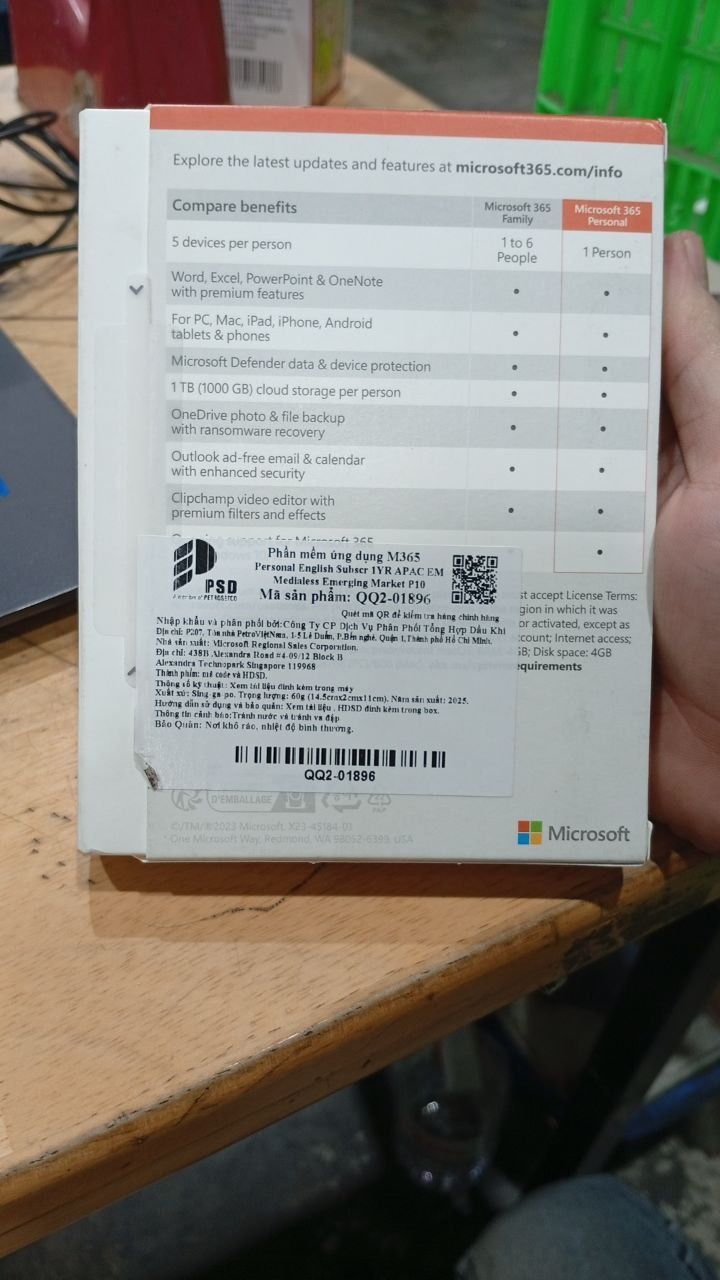 Phần mềm Microsoft 365 Personal  | 12 tháng | Dành cho 1 người | 5 thiết bị/tài khoản | Word, Excel, PowerPoint | 1TB OneDrive