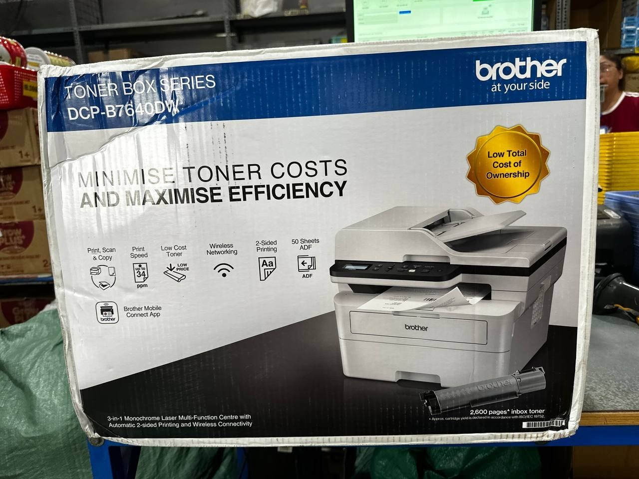 Máy in laser đen trắng Brother DCP-B7640DW (A4/A5/ In/ Copy/ Scan/ Đảo mặt/ ADF/ USB/ LAN/ WIFI) - Hàng Chính Hãng