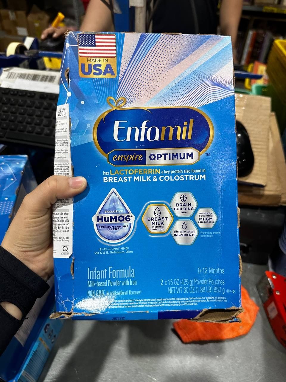 [Nhập khẩu từ Mỹ] Sữa bột Enfamil Enspire Optimum 850g hỗ trợ đề kháng cho trẻ 0-12 tháng tuổi (hộp 2 túi thiếc 425g)