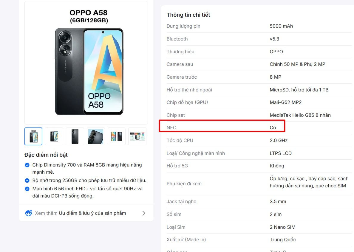 Điện Thoại Oppo A58 6GB/128GB - Hàng Chính Hãng  - Đen