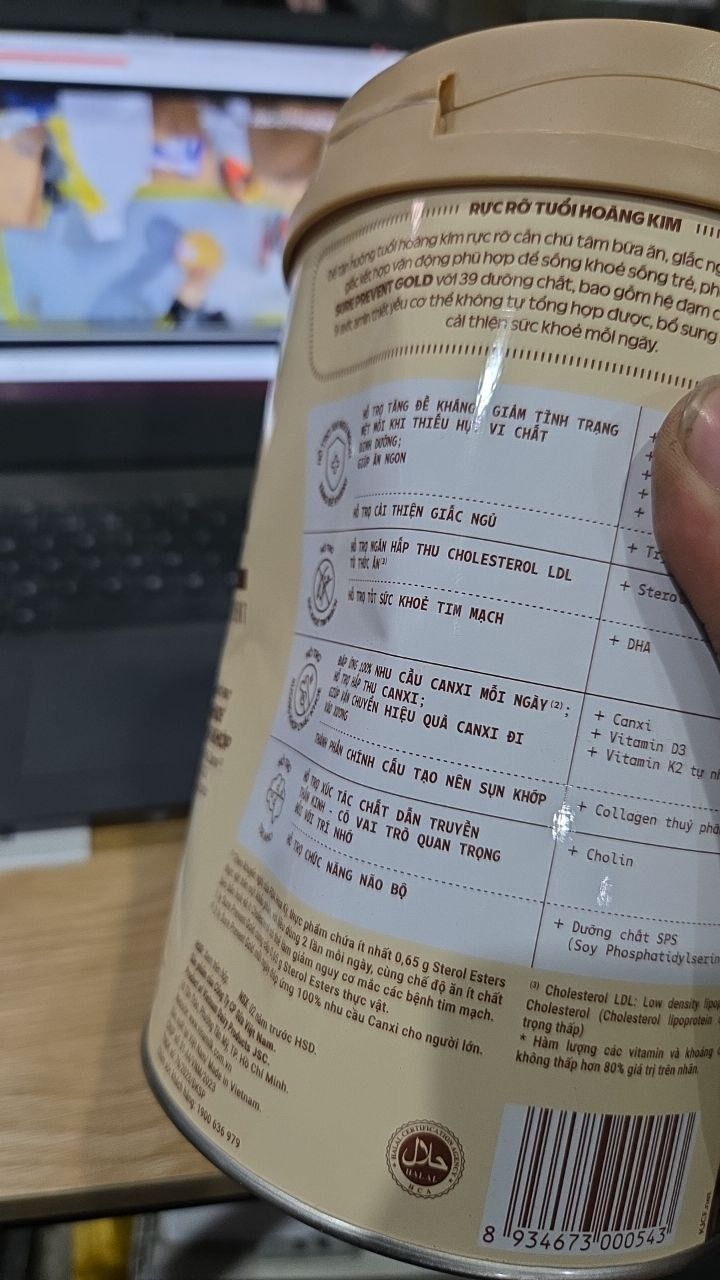 Sữa bột cho người lớn tuổi Vinamilk Sure Prevent 900g (Hộp thiếc) - bổ sung dinh dưỡng và tăng cường sức khỏe