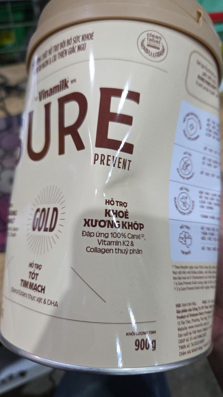 Sữa bột cho người lớn tuổi Vinamilk Sure Prevent 900g (Hộp thiếc) - bổ sung dinh dưỡng và tăng cường sức khỏe