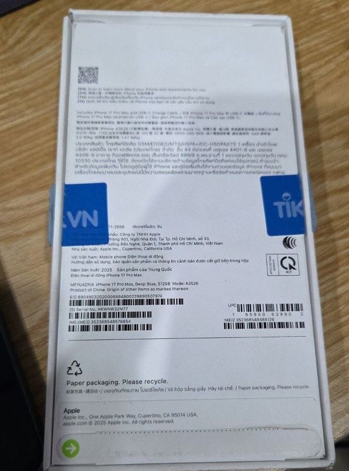 Apple iPhone 17 Pro Max  - Xanh đậm - 512GB