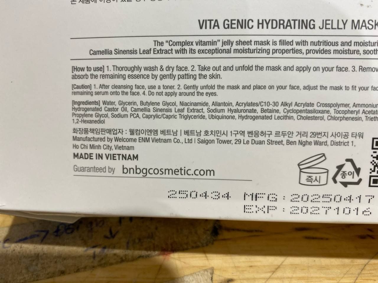 Combo 10 Mặt Nạ BNBG Hydrating Vita Genic Jelly Mask Dưỡng Ẩm Da Đa Tầng 30mlx10