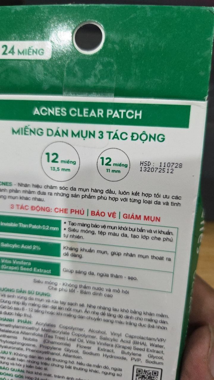 Miếng dán mụn giúp giảm mụn sưng viêm Acnes Clear Patch (24 Miếng)
