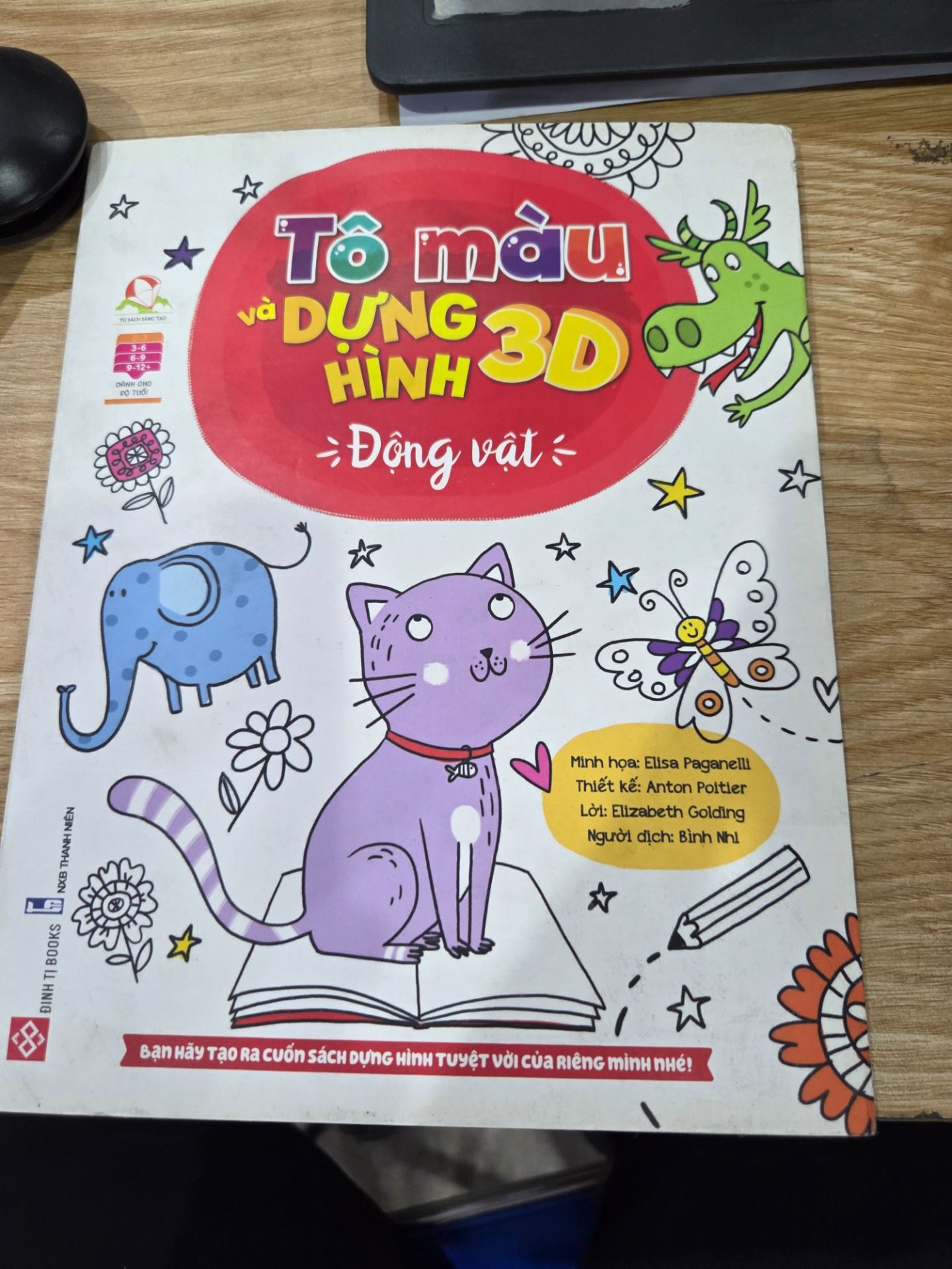 Sách Tô màu và dựng hình 3D - Động vật