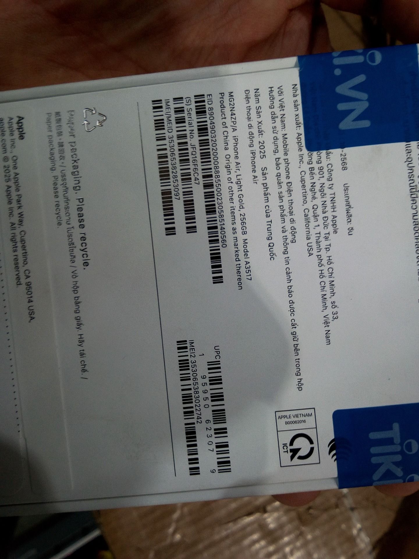 Apple iPhone Air - Vàng nhạt - 256GB