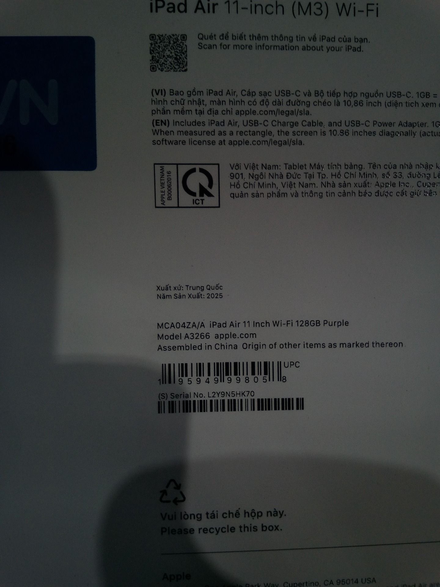 Apple iPad Air M3 11-Inch Wi-Fi  - Purple - 128GB