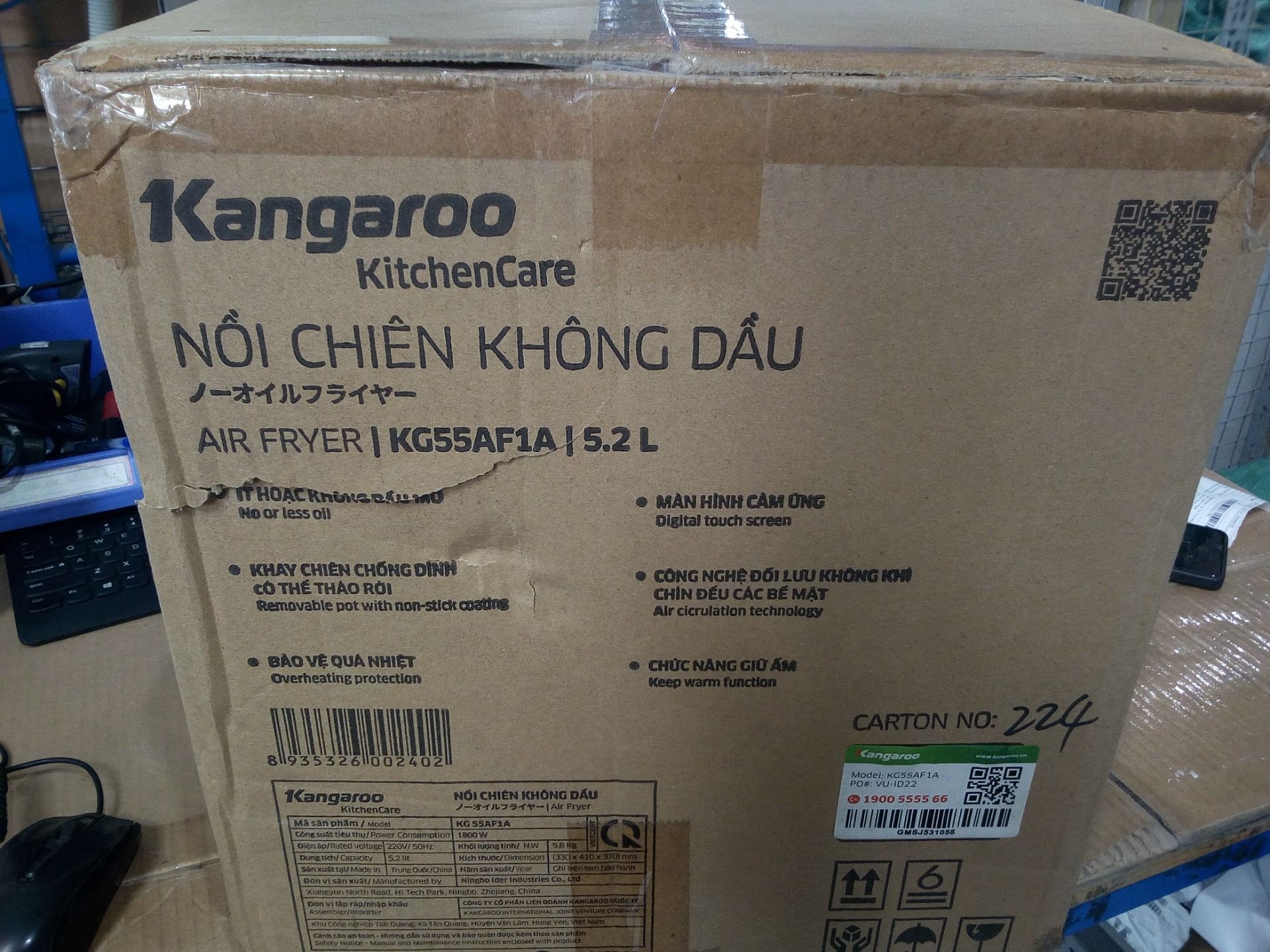 Nồi chiên không dầu điện tử  5.2L Kangaroo KG55AF1A - Hàng chính hãng